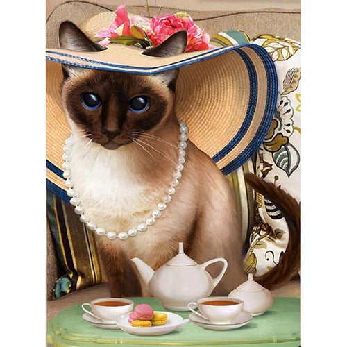 1pc Diamond Embroidery Animal Cat Art Diamond Painting Flowers Cross Stitch  Kits Wall Art Home Decoration 30x40cm/12x16inch Without Frame