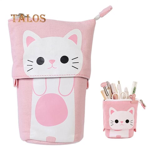 Pink Cat Pencil Case Kawaii Leather Pencil Bag Zipper Pencil Pouch Cute Pen  Bag Small Cosmetic Makeup Pouch Bag for Work & Office