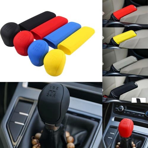 2Pcs Universal Manual Car Silicone Gear Head Shift Knob Cover Gear Shift  Collars Handbrake Grip Car