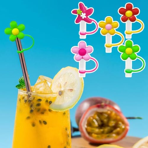 5pcs Christmas Straw Cover For Cup Silicone Straw Topper