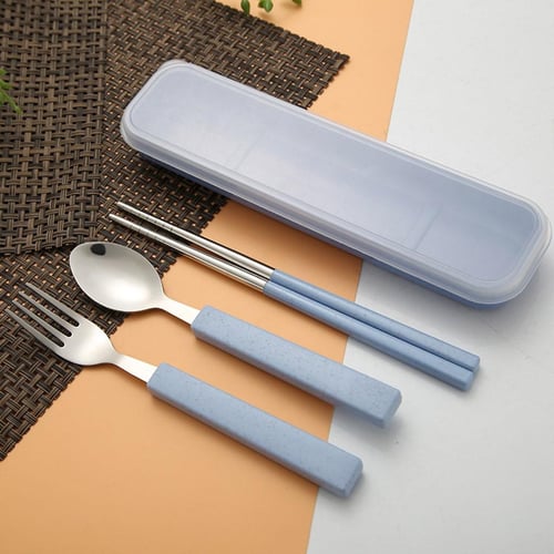 3pcs/set Stainless Steel Chopsticks Spoon Fork Set with Portable Box for  Adult School Travel Picnic Cutlery Set