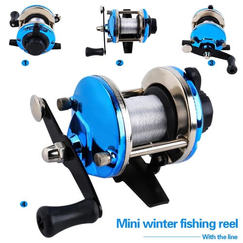 Sougayilang Mini Fishing Reel Ice Fishing Reel Spinning Reel Winter Outdoor Tool Fishing Tackle, Size: Large, Blue