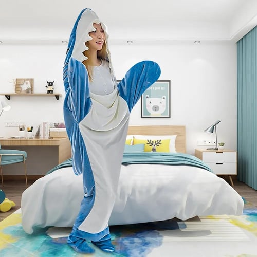 Fabric Cartoon Shark Sleeping Bag Shawl Blanket Wearable Blanket Shark  Blanket