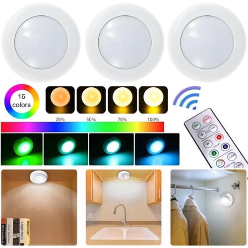 Cheap PDTO 3 Pcs RGB Cabinet Lights LED Spot Battery Operated Night Light +  Remote Control