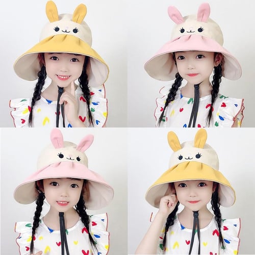 Spring Summer Cute Cartoon Bunny Hat Girls Outdoor Sun Hats Large Brim with  Windproof Rope Children Hats Caps 5-12years Old - buy Spring Summer Cute