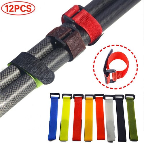 12pcs Nylon Lure Rod Tie Magic Tape Strap Reverse Buckle Cable