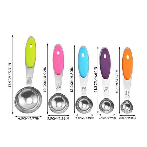 Stainless Steel Measuring Spoons on Ring Silicone Handles Set of 5