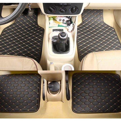 Universal Fit 4pcs PU Leather Car Floor Mat Waterproof Foot Pads