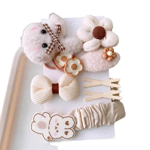 9pcs Women's Milk Coffee Color Plush Flower Hair Clips, Cute Cartoon  Hairpin For Bangs, Random Colors