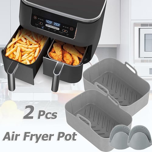4pcs Foldable Silicone Air Fryer Liners Double Basket, Collapsible Silicone  Pot For Ninja Dual Air Fryer With Reusable Silicone Baking Mat For Air Fry