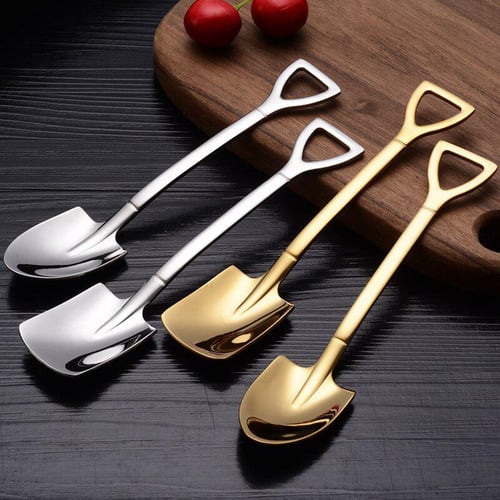 4Pcs Stainless Steel Ice Cream Spoons Retro Square Head Dessert