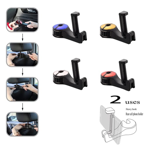 2 In 1 Car Headrest Hidden Hook, Car Seat Hooks with Phone Holder,  Universal Car Headrest Hooks, 360° Rotation Car Hooks for Purses and Bags  (2PCS-Gold) 