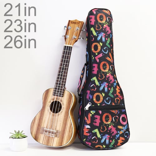 21 / 23 / 26 Inch Portable Ukulele Bag Love Words 10mm Sponge