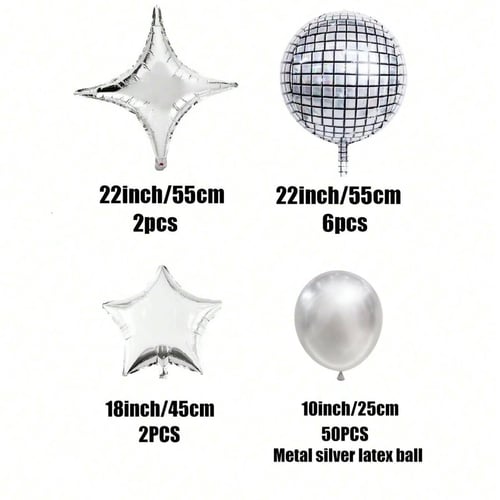 109pcs Black Silver Balloon Garland Arch Kit 4D Disco Helium