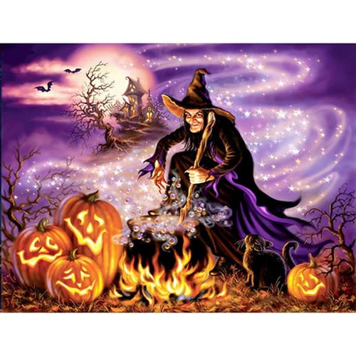 Witch In Pumpkin Patch | Full Square Drill 5D Diamonds | Halloween Diamond  Painting Kit | DIY Witch Rhinestone Emroidery