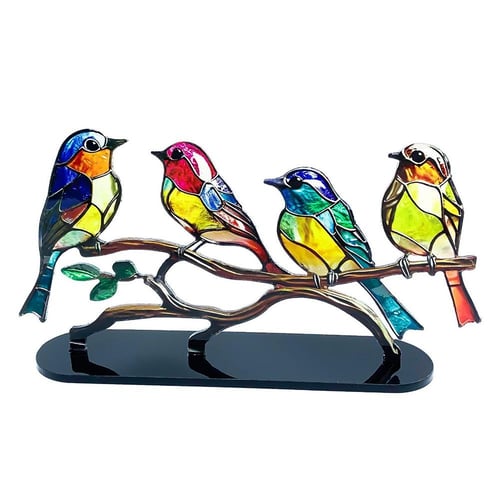 Stained Glass Birds On Branch Desktop Ornaments, Hummingbird Stained Metal  Desk Ornament, Colorful Birds Desktop Ornaments Bird Decorations for The