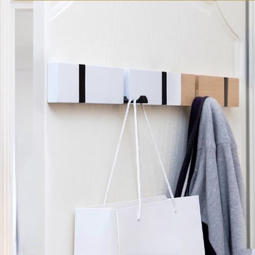 3/4/5/6 Hooks Wall Mounted Coat Hanger, Wooden Clothes Hanging
