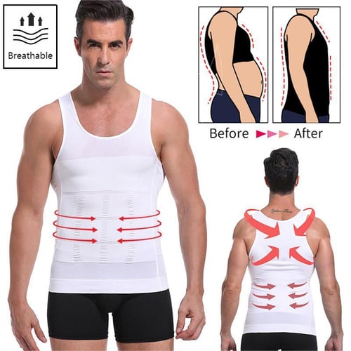  Mens Compression Shirt For Body Shaper Slimming Vest Tight Tummy  Underwear Tank Top Beige