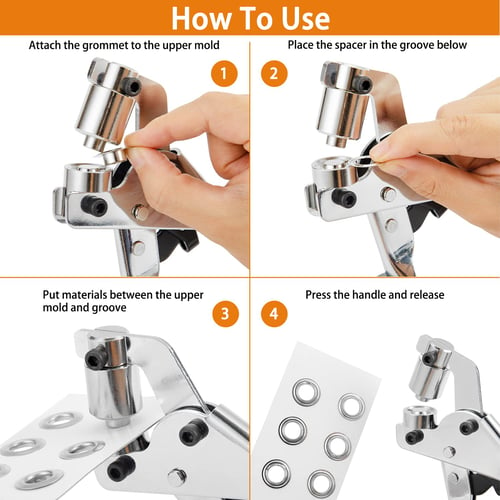 Orange Grommet Tool Kit, 3/8 Inch Eyelet Kit Press Pliers (10mm) Punch Hole  Maker Manual Handheld Machine With 500pcs Silvery Grommets