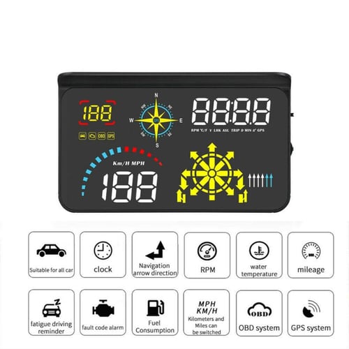HUD D5000 OBD2 Head Up Display Car Speedometer Tachometer Windshield  Projetor Overspeed Alarm LED Accessory Electronic Auto