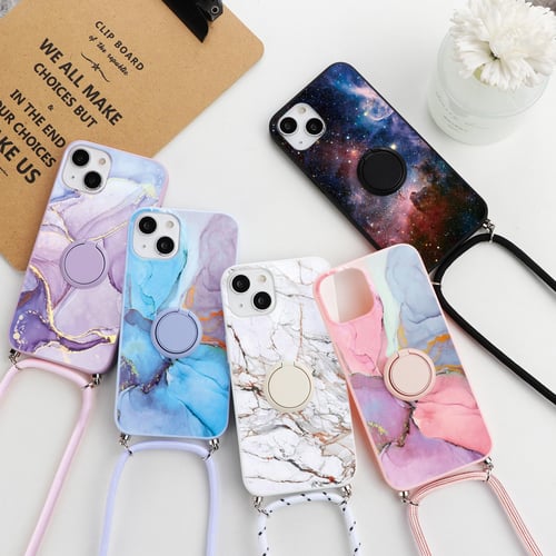 Cheap Luxury Marble Crossbody Lanyard Necklace Leather Bracelet Chain Phone  Case For iPhone 14 13 12 11 Pro Max Samsung A13 A52s A33 Xiaomi Poco X3  Redmi 9C