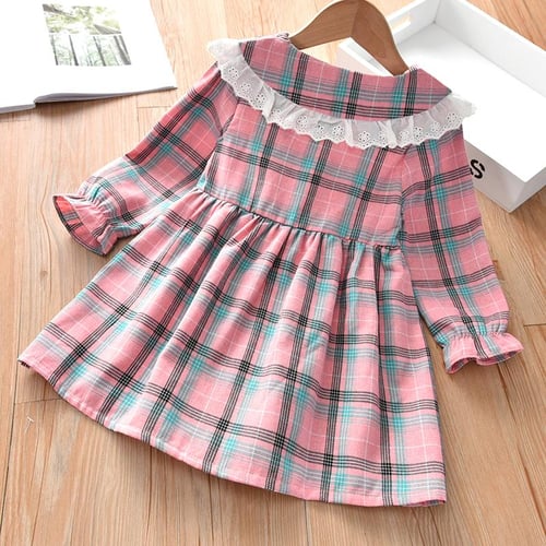Autumn Girls Preppy Style O-Neck Plaid Red Dress With Bow - Dresses - Girl's  - Children's Fashion