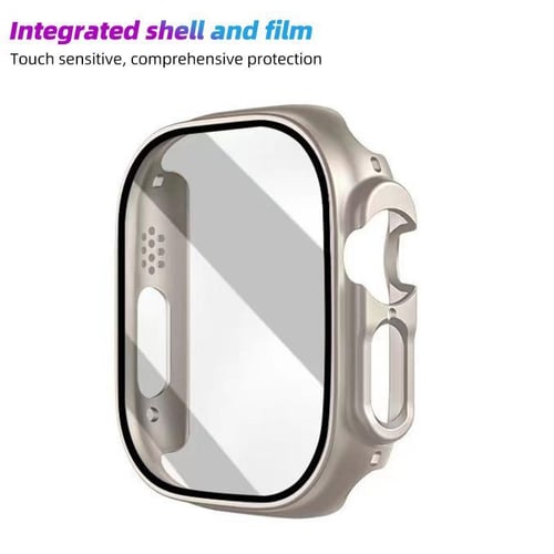 For Apple Watch Series 8 45mm Dual Color Electroplating Watch Case Built-in  Tempered Glass Screen Protector Hard PC Overall Protective Cover - Red /  Gold Wholesale