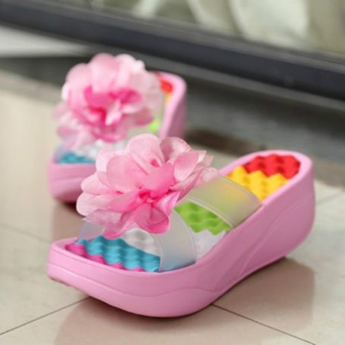 Women Flowers Beach Sandals Home Slipper Flip-Flops Wedges Shoes