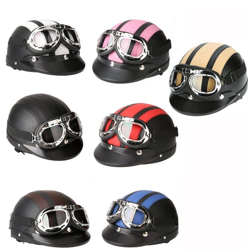Motorcycle Scooter Open Face Half Leather Helmet with Visor UV Goggles Retro  Vintage Style 54-60cm - buy Motorcycle Scooter Open Face Half Leather Helmet  with Visor UV Goggles Retro Vintage Style 54-60cm