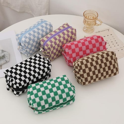 1pc Checkered Patterned Cosmetic Bag, Large Capacity Travel Makeup Pouch/storage  Bag/toiletry Organizer