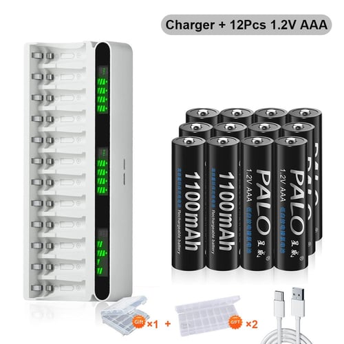 BONAI AA AAA C D SC Battery Charger, USB High-Speed Charging, Independent  Slot, 8 Bay Household