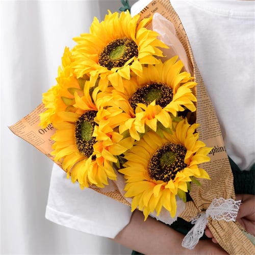 Exquisite 6 Bundles Sunflowers Artificial Flowers Daisy Fake Flowers  Outdoor Uv Resistant No Fade Fall Flowers Shrubs Indoor Outside Home  Wedding Offi