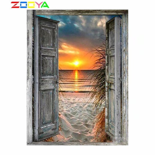 5D DIY Diamond Painting Sea Door Landscape Full Drill Mosaic Diamond Art  Embroidery Cross Stitch Home Decoration Beach 