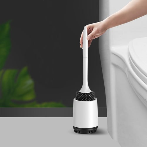 White Long Handle Toilet Brush Set With Soft Rubber Bristles,  Multifunctional Bathroom Cleaning Brush
