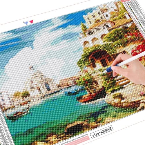 Cheap 3D Diamond Painting Town Full Square Round Drill Art Rhinestone 5D  DIY Diamond Embroidery Landscape Seaside Handmade Gift