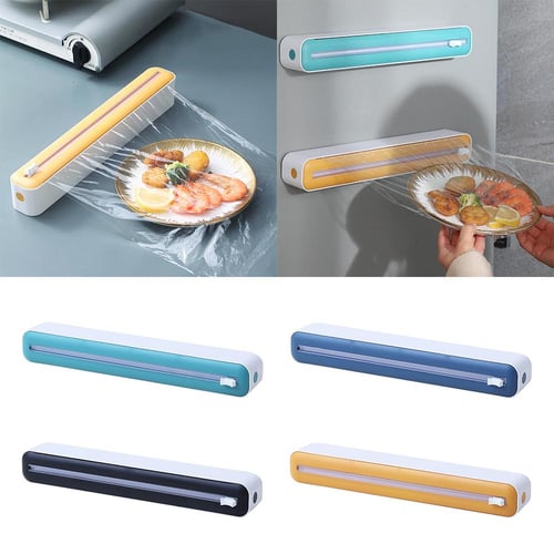 Plastic Food Wrap Dispenser With Slide Cutter Adjustable Cling Film Cutter  Preservation Foil Storage Box