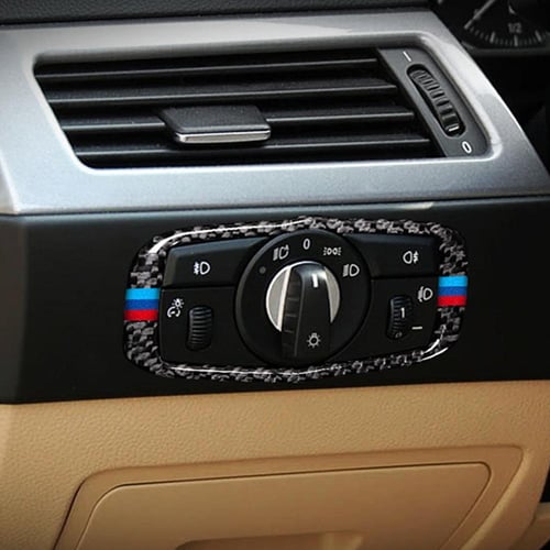 Real Carbon Fiber Auto Headlight Switch Keyhole Frame Sticker For