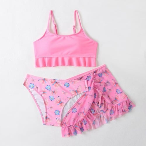 Kids Girls Split Swimsuit 3 Pcs Sets Stylish Shorts Skirt + Vest +