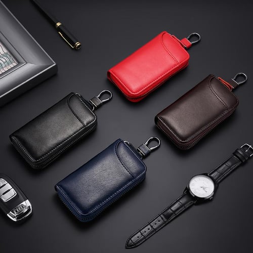 Genuine Leather Men Women Key Holder House Keychain Bag Organizer Car Key  Case Pouch Multifunctional Small Wallet Mini Purse