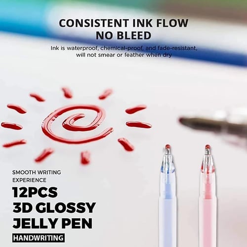3D Glossy Jelly Ink Pen 12 Color For School Glossy Ink Gel Pens