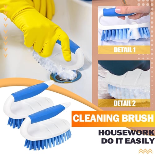 3 in 1 Scrub Cleaning Brush with Long Handle 37'', Floor Scrubber Brush Set  with 1 Stiff Bristles and 3 Sponge Brush for Cleaning Bathtub Shower