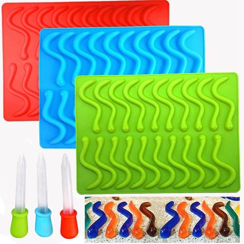 20 Cavity Silicone Gummy Snake Worms Chocolate Mold Sugar Candy