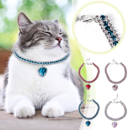 Leather Cat Collar Bling Rhinestone Puppy Cats Collars Sparkling Pearl Pet  Kitten Necklace Adjustable For Small Medium Dogs Cats