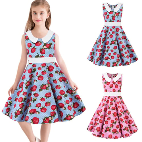 Toddler Baby Kids Girls Strawberry Ruched Dress Princess Dresses Clothes