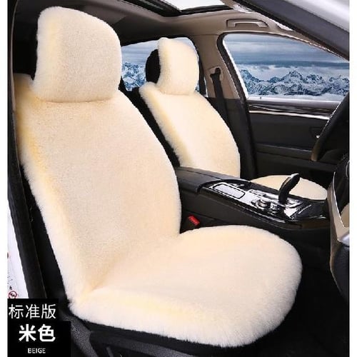 2pcs Beige Short Plush Car Seat Cushion, Thickened Warm Slip