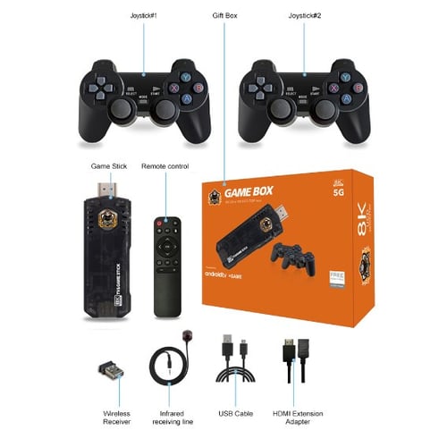 Video Game Console 4K HD Game Stick 10000 Games 64Gb with 2X Wireless  Controller
