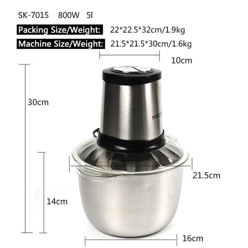 2 Speeds 450W 5L Electric Meat Grinder Kitchen Chopper Stainless Steel