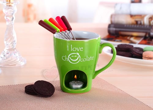 KazaProduct, Chocolate Fondue Mug Set in Candle Warmer Design