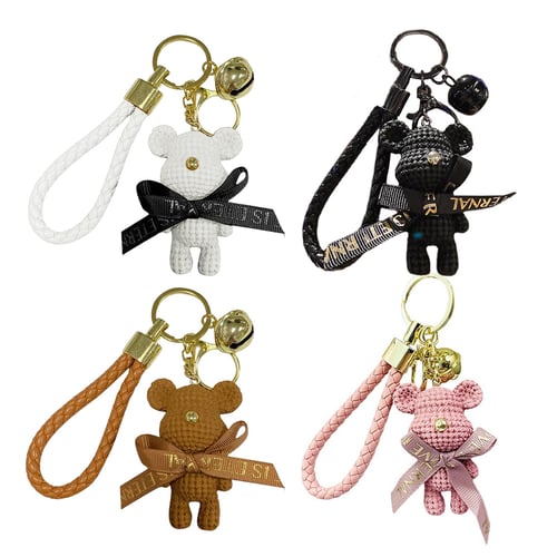 Cute Bear Key Chain Resin Bow Bell Rabbit Keychain Weaving Fashion Doll Bag  Pendant Holiday Car Key Ring For Girls Gift