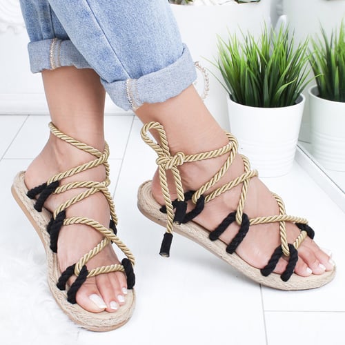 Rope lace up sandals hotsell